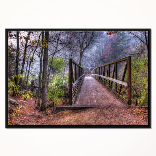 Designart - Beautiful Bridge Over Creek - Landscape Photo Canvas Art Print in Black Frame